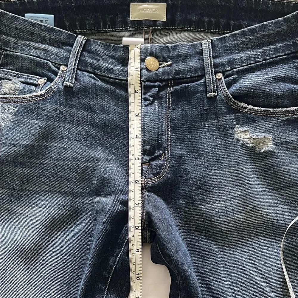MOTHER Women's Distressed Dark Blue Skinny Jeans - Picture 8 of 13